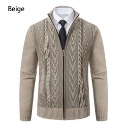 New Men's Autumn/Winter Stand-up Collar Sweater: Jacquard Jacket, Thickened Warm Casual Sweater