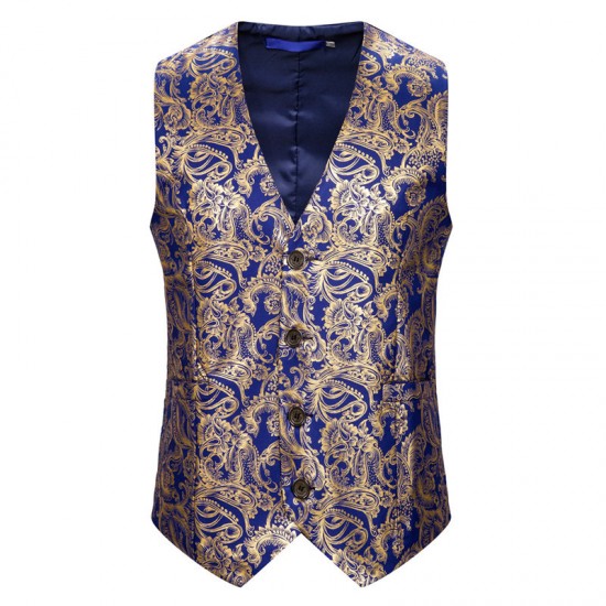 Autumn and Winter Large Size Vest: New European Size Gold-stamped Cashew Print Suit Vest