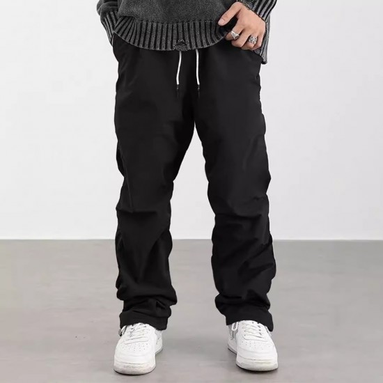 Autumn/Winter Men's American-Style High Street Casual Overalls: Solid-Color Straight-Legged Loose Parachute Pants
