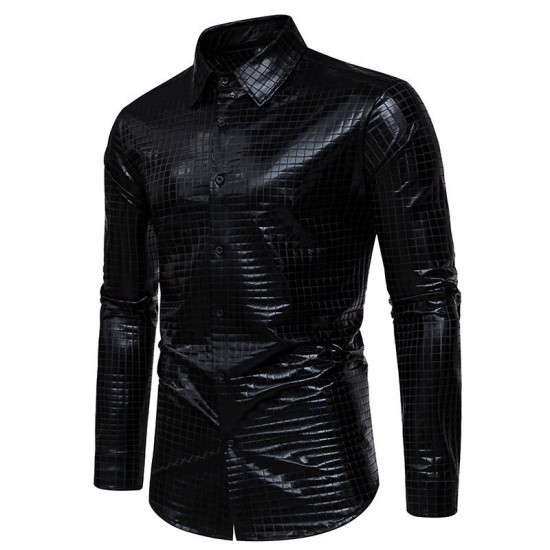New Men's Casual Checkered Gold Stamping Stage Costume: Banquet Fashion Long-sleeved Shirt