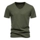 European Size Spring/Summer Men's Bamboo Cotton V-neck Short-sleeved T-shirt: Casual Solid Color Base Shirt