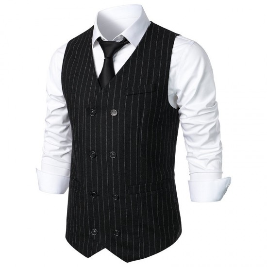 Men's Autumn/Winter New Mid-Century Retro Double-Breasted Classic Striped Casual Vest