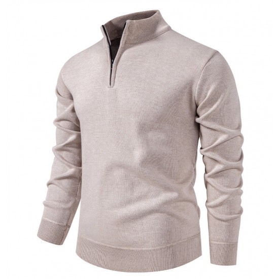 Men's New Solid Color Thickened Sweater: Stand-Up Collar Half-Zip Slim-Fit Knit Top, Men's Top