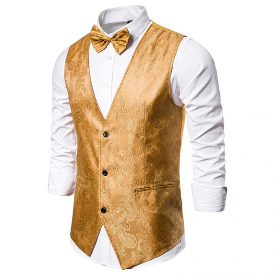 Men's Autumn/Winter New Paisley Jacquard Print Vest: Casual Suit Vest