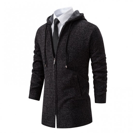 Autumn/Winter Men's Mid-Length Cardigan Sweater: Fleece Cardigan Hooded Jacket, Cardigan Sweater