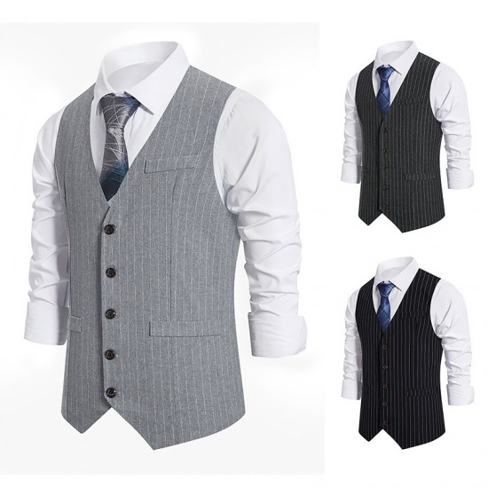 European Size New Men's Striped Single-Breasted Vest: Casual Striped Suit Retro Vest