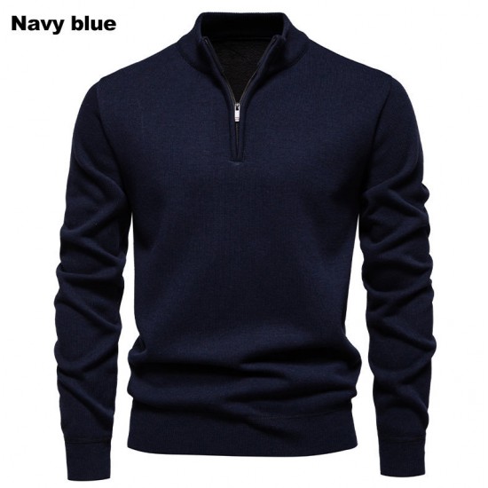 Men's New Solid Color Thickened Sweater: Stand-Up Collar Half-Zip Slim-Fit Knit Top, Men's Top