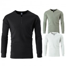 2025 Autumn and Winter New European-Sized Men's Fashionable V-Neck Button-Down Casual Long-Sleeved T-Shirt