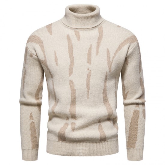 Men's High-Neck Round Neck Plaid Jacquard Personalized Super Soft Sweater Jacket