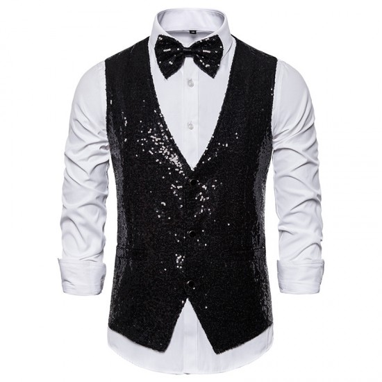 New Men's Stage Costume: Small Sequin Vest for Photo Studio Host, Singer, Emcee