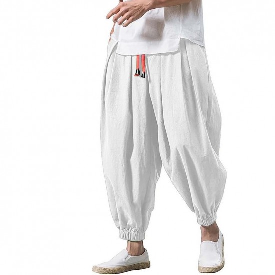 New Summer Style Men's Retro Cotton and Linen Pants: Casual Harem Pants, Loose and Fashionable Bloomers