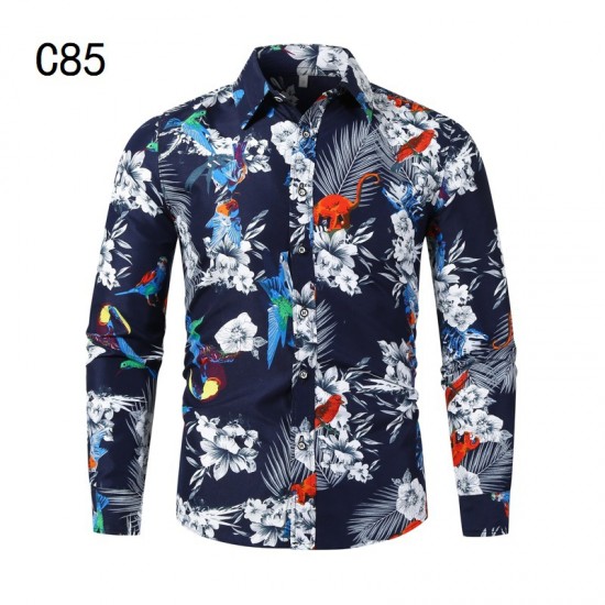 Spring/Autumn New AliExpress Men's Rose Print Plus-size Long-sleeved Shirt: Men's Patterned Shirt