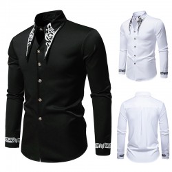 Autumn/Winter European and American Men's Casual Fashion Embroidered Shirt: African-style Long-sleeved Shirt