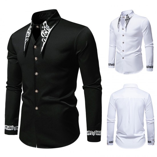 Autumn/Winter European and American Men's Casual Fashion Embroidered Shirt: African-style Long-sleeved Shirt