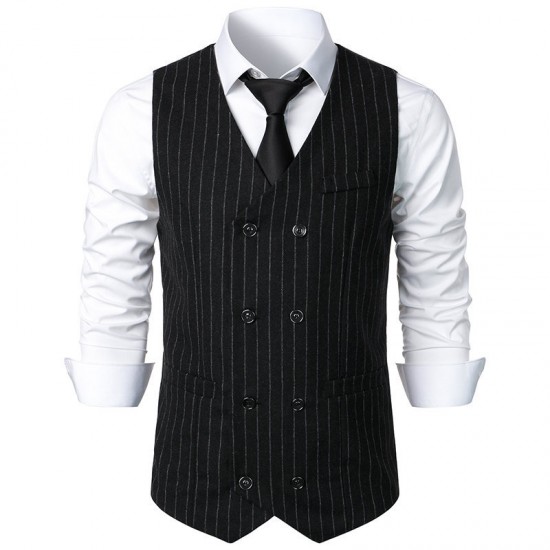 Men's Autumn/Winter New Mid-Century Retro Double-Breasted Classic Striped Casual Vest