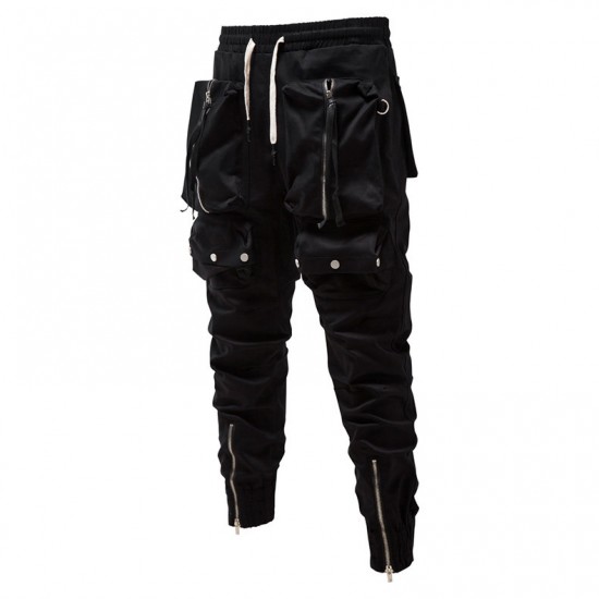 Spring/Autumn European Size New Men's Motorcycle Pants: Zippered Decor, Large Pockets, Elastic Waist and Cuffs