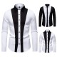 2025 European Size New Men's Black and White Patchwork Lapel Casual Long-Sleeved Shirt