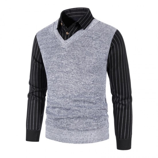 Fall/Winter New Men's Fake Two-Piece Plus Size Sweater: Business Casual Shirt Collar Design