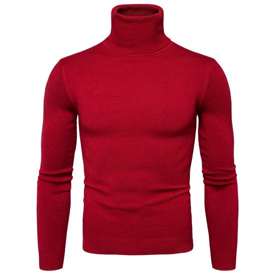 New Men's Solid Color Slim Turtleneck Sweater: Oversized Casual Sweater