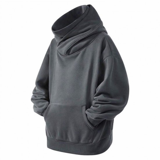 2025 Men's Autumn/Winter Oversized American-style Turtleneck Hoodie: Loose-fitting Windproof Turtleneck Hooded Sweatshirt Jacket