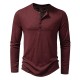 Spring/Autumn: Men's Bamboo Cotton Henley Collar Solid Color Men's Casual Fashion Long-Sleeved T-Shirts