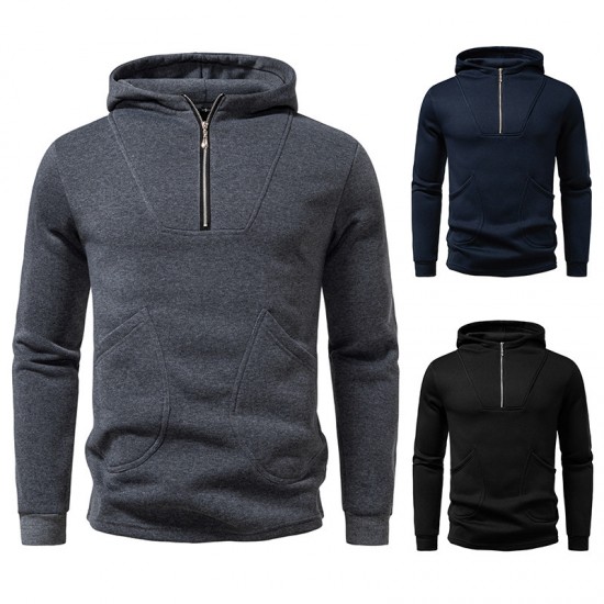 2025 Autumn/Winter New Men's Zippered Hooded Slant Pocket Sweatshirt: Men's Casual Jacket