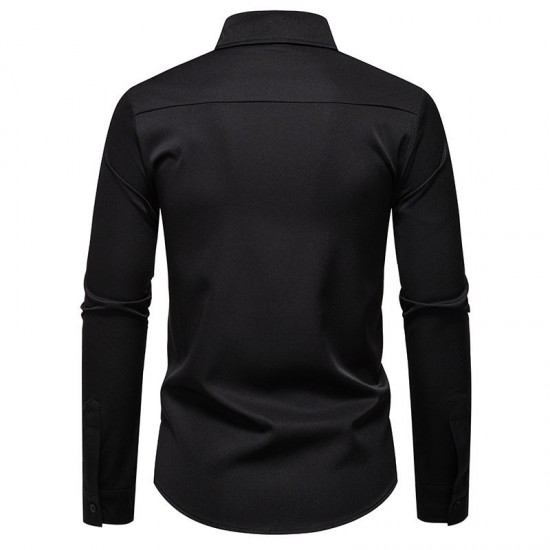 2025 European Size New Men's Slim Lapel Printed Casual Long-Sleeved Shirt