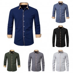 Spring/Summer New Men's Fashion: Men's Casual Colorblock Shirts, Men's Fashion Long-Sleeved Business Shirts