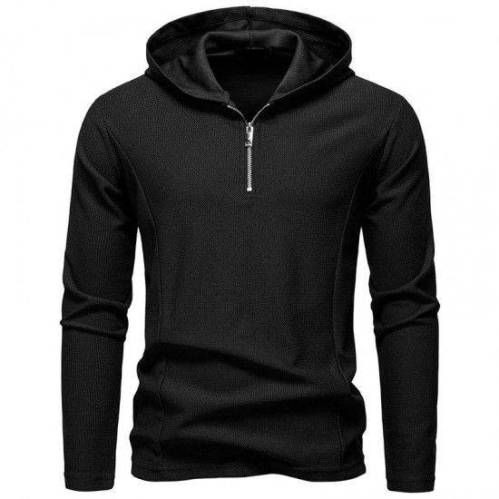 2025 European Size New Fall/Winter Men's Simple Casual Long-Sleeved Hooded T-Shirt: Zipper Design