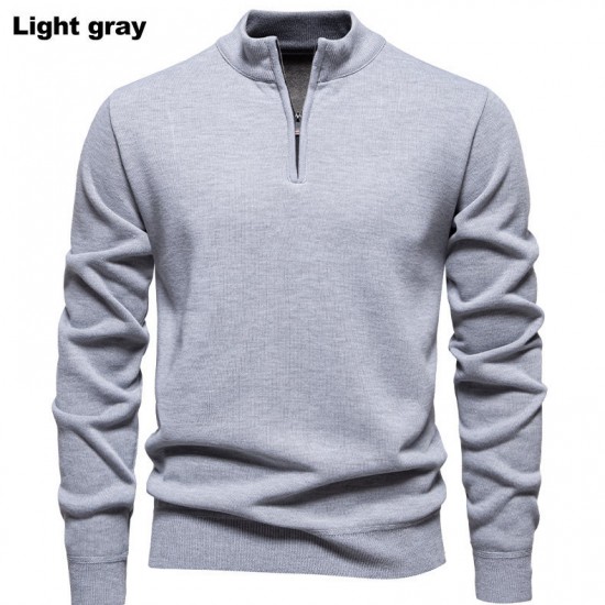 Men's New Solid Color Thickened Sweater: Stand-Up Collar Half-Zip Slim-Fit Knit Top, Men's Top