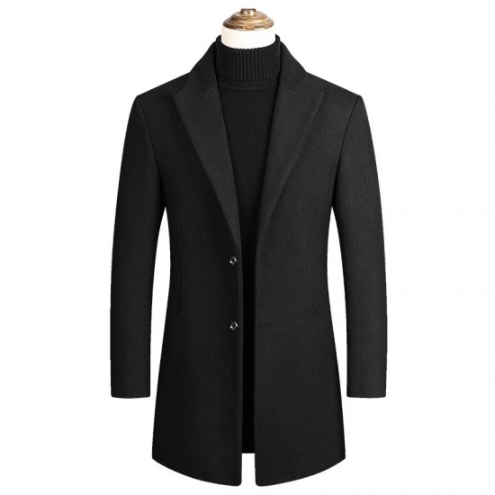 Autumn/Winter Men's Mid-Length Solid Color Tweed Trench Coat: Fashionable Casual Cardigan