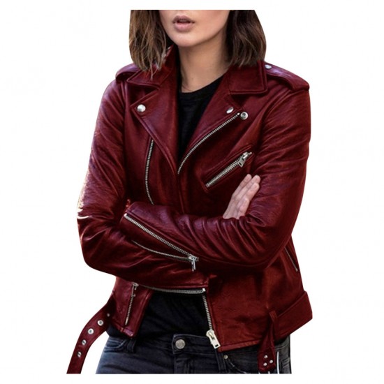 2025 Spring/Autumn Plus-size Women's Short Leather Jacket: European and American Slim-fit Winter Jacket, Women's PU Leather Jacket