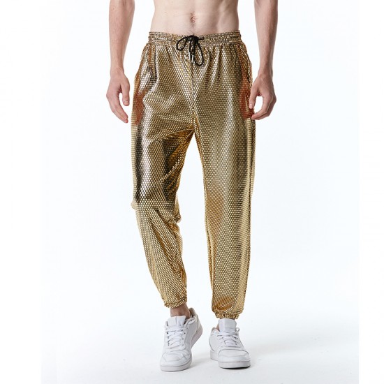 Spring/Autumn New Men's Retro Disco Diamond Print Casual Pants: Gold Stamping Design