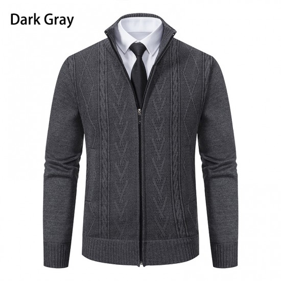 New Men's Autumn/Winter Stand-up Collar Sweater: Jacquard Jacket, Thickened Warm Casual Sweater