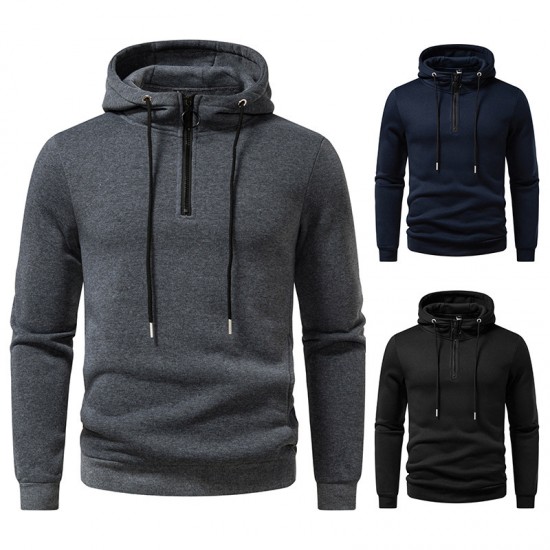 2025 European Size New Men's Simple Casual Hooded Sweatshirt: Zipper Design