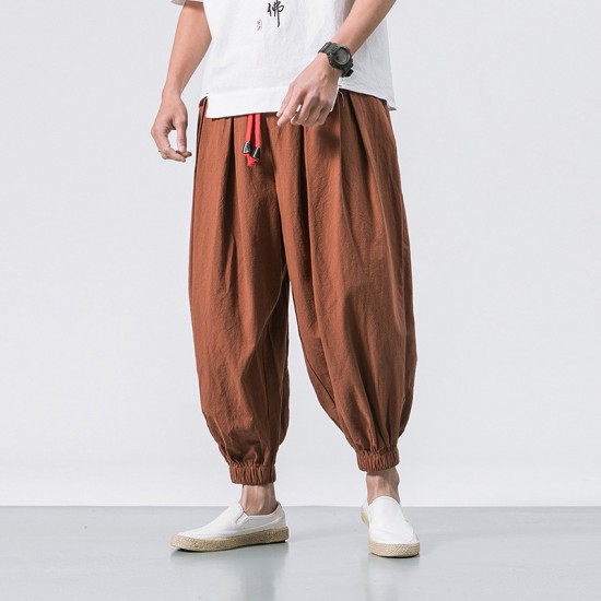 New Summer Style Men's Retro Cotton and Linen Pants: Casual Harem Pants, Loose and Fashionable Bloomers