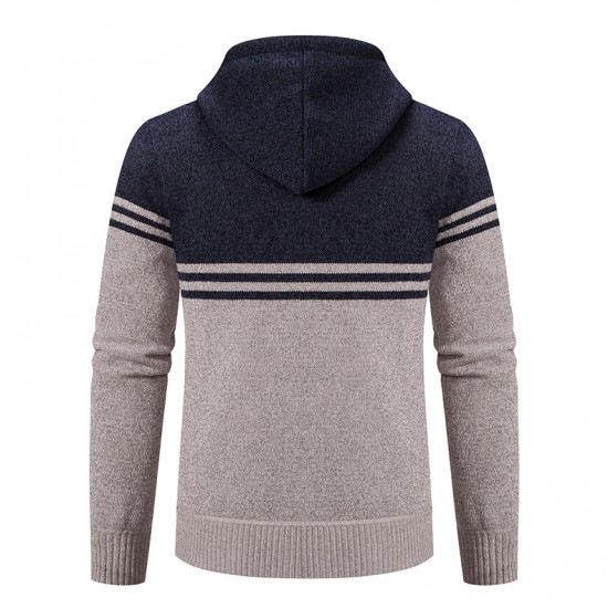 Men's Color-blocked Casual Long-sleeved Sweaters: Popular Collection Fashionable Hooded Cardigan Sweater Jacket