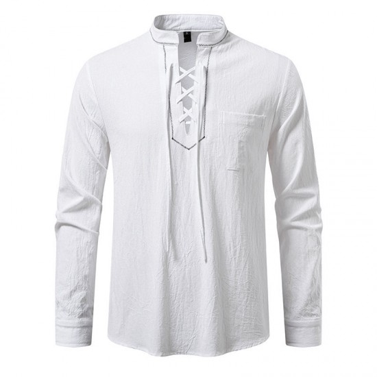 2025 New Men's Drawstring Medieval Pirate Shirt: Autumn and Winter Casual Shirt