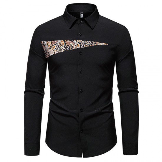 2025 New Autumn and Winter Men's Cashew Colorblock Fashionable Design Casual Long-sleeved Shirt