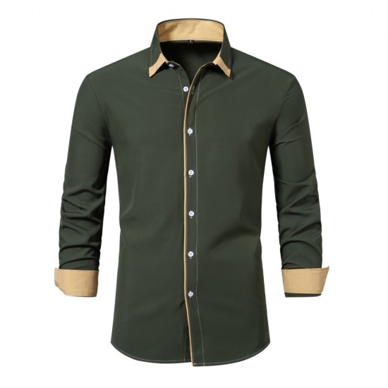 Spring/Summer New Men's Fashion: Men's Casual Colorblock Shirts, Men's Fashion Long-Sleeved Business Shirts