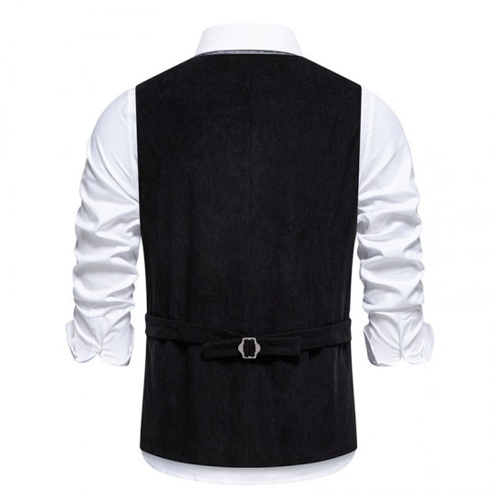 Men's Autumn/Winter Fashion Colorblock Embroidered Single-Breasted Corduroy Vest