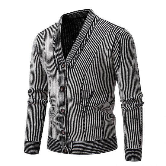 Men's Autumn Casual Fashion Sweater: Striped Long-Sleeved Cardigan Jacket