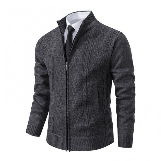 New Men's Autumn/Winter Stand-up Collar Sweater: Jacquard Jacket, Thickened Warm Casual Sweater