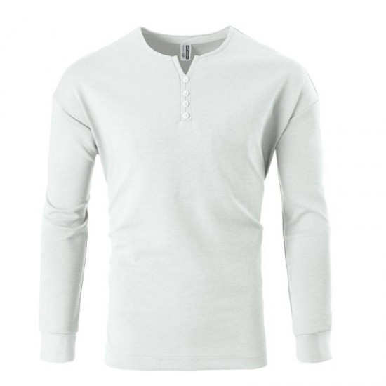 2025 Autumn and Winter New European-Sized Men's Fashionable V-Neck Button-Down Casual Long-Sleeved T-Shirt