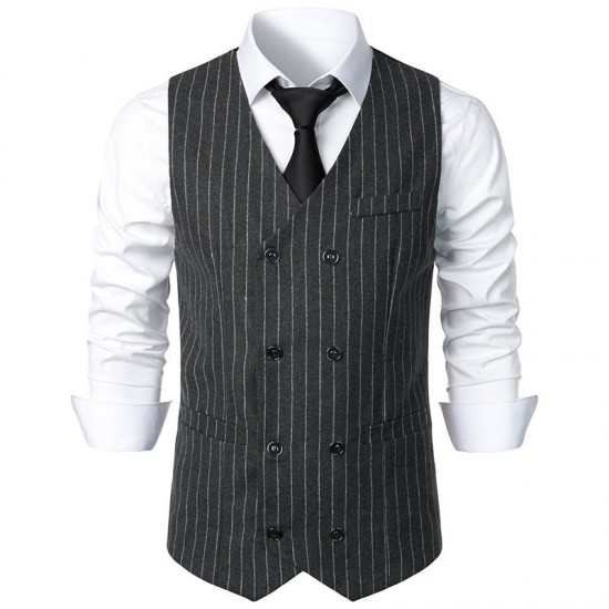 Men's Autumn/Winter New Mid-Century Retro Double-Breasted Classic Striped Casual Vest