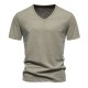 European Size Spring/Summer Men's Bamboo Cotton V-neck Short-sleeved T-shirt: Casual Solid Color Base Shirt