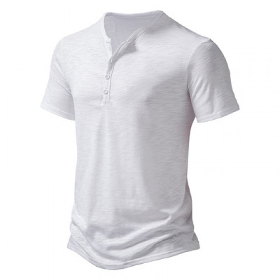 Summer New European Size Men's Bamboo Cotton Casual Solid Color Polo Short-Sleeved T-Shirt