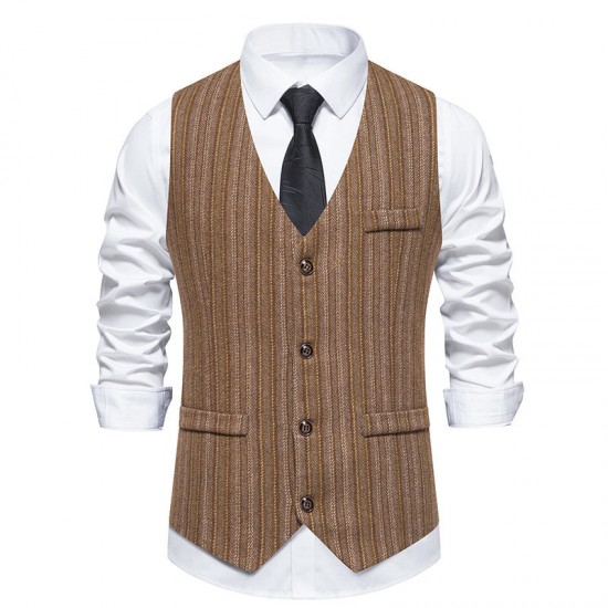 New Men's Retro Color Striped Design Trendy Single-Breasted Suit Casual Vest