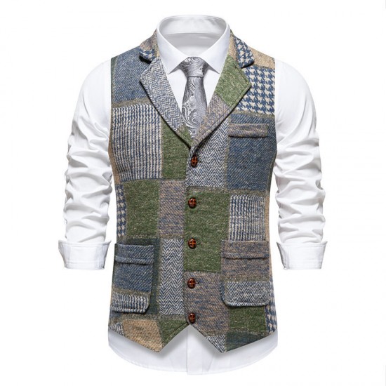 2025 European Size Men's New Autumn/Winter Retro Casual Patchwork Lapel Suit Vests
