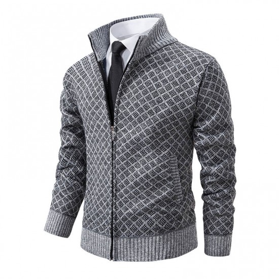 2025 Fall/Winter: Men's Plaid Jackets, Men's Stand-Up Collar Slim Fit Long-Sleeved Casual Sweaters, Men's Fashion Outerwear
